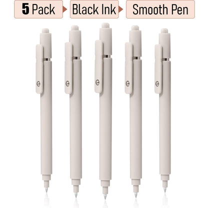 RIANCY Aesthetic Pens Beige Pens 5Pcs 0.5mm Quick Dry Black Ink Gel Pens Fine Point Smooth Writing Cute Pen Japanese Stationary Home Work Essentials Nurse School Gifts Office Supplies