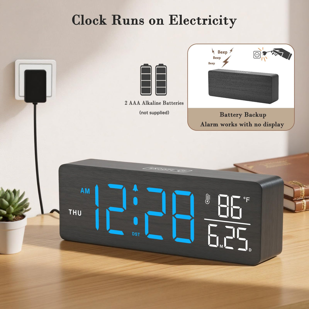 DreamSky Wooden Digital Alarm Clock with Date & Day of Week for Bedroom