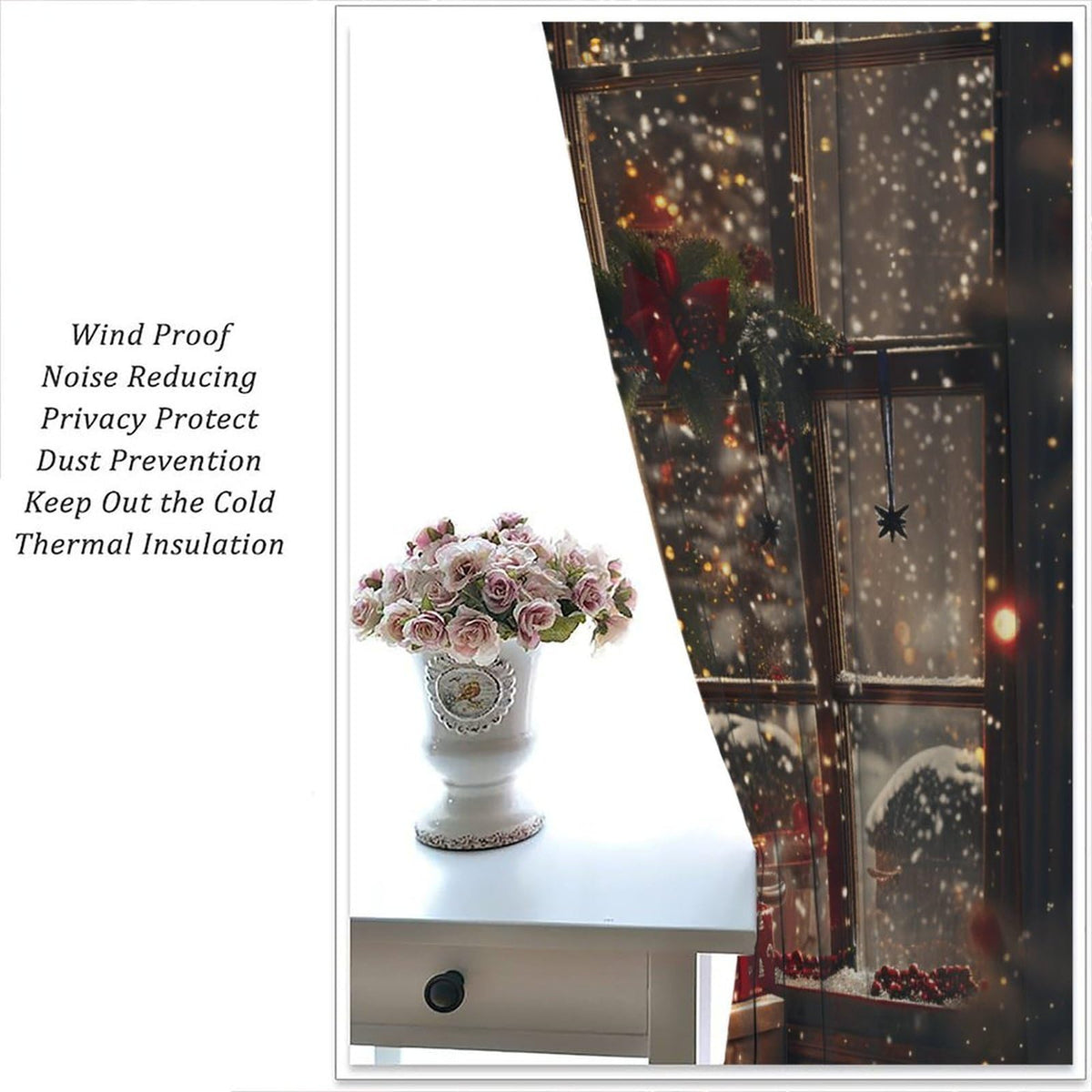Merry Christmas Curtains Happy New Year Christmas Tree Snowflake for Living Room Bedroom Blackout Decor Window Drapes 52" W X 84" L