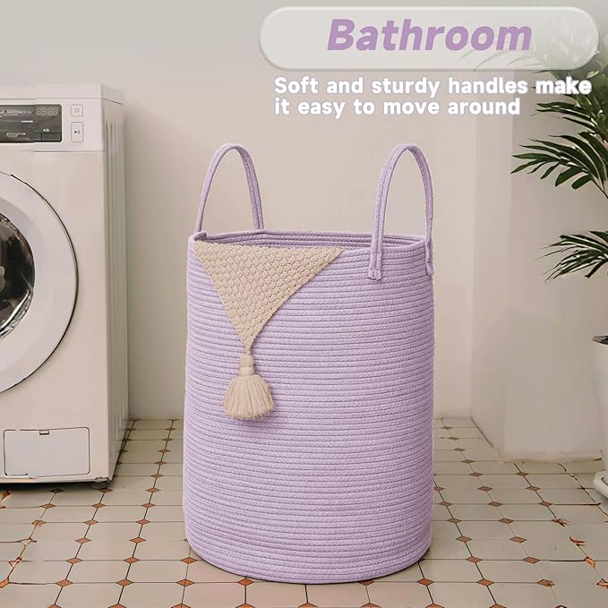 Large Woven Laundry Basket Hamper, 100L Cotton Rope Storage Bin
