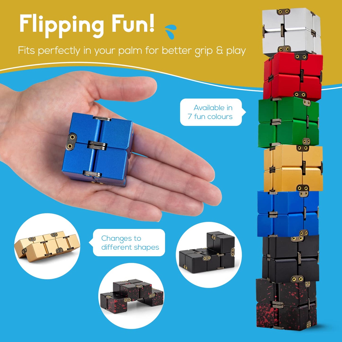 PILPOC theFube Infinity Cube Fidget Desk Toy - Premium Quality Aluminum Infinite Magic Cube with Exclusive Case, Sturdy, Heavy, Relieve Stress and Anxiety, for ADD, ADHD, OCD (Black)