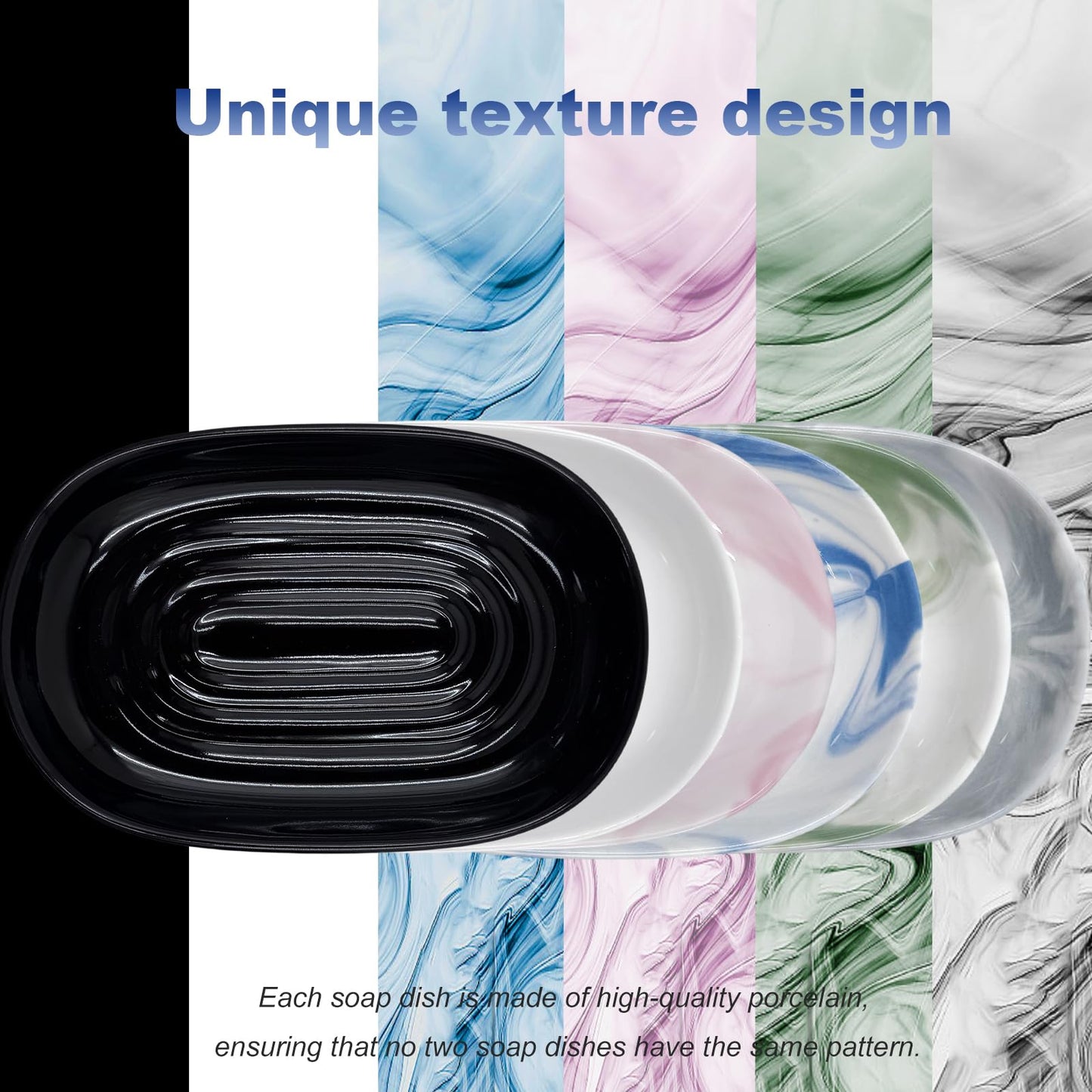 Ceramic Marble Pattern Soap Dish, Textured Raised Soap Saver Tray for Shower Bathroom Kitchen Sink Vanity, Easy to Clean Multi-Use Holder for Bar Soap Jewelry Rings Keys, White (2 Pack)