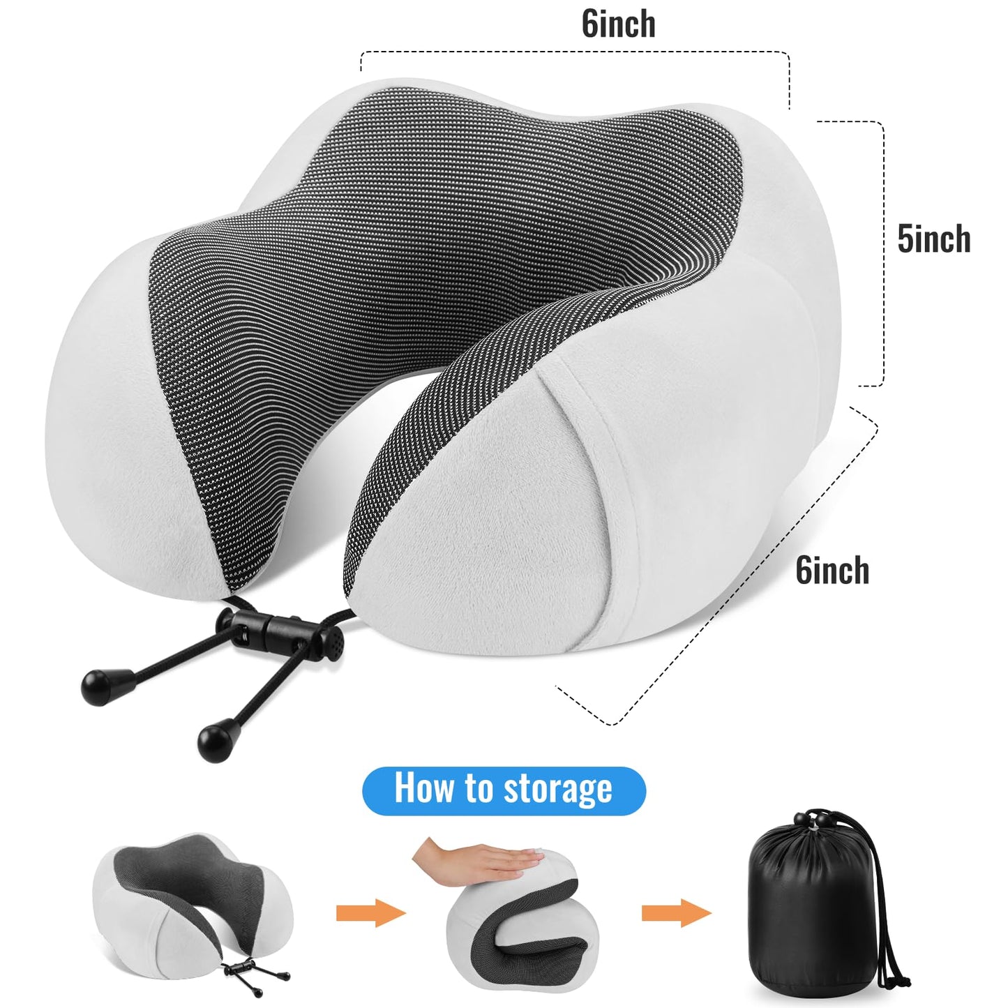 CloudBliss Travel Pillow Premium Memory Foam, Comfortable & Supportive Neck Pillow, Neck Pillows for Sleeping Travel, Airplane Pillow for Sleeping Airplane, Car, Office and Home（Black & Dark Grey）