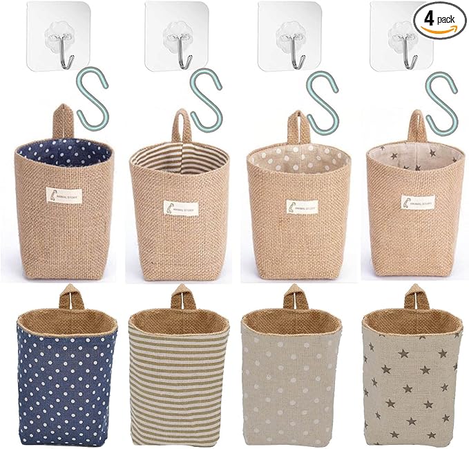 4 Pack Hanging Basket for Door, Small Wall Basket Decor, Jute Hanging Wall