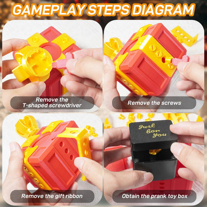 Zercuop The Annoying Present, Annoying Gift Box with Screws, Take Apart Box to Get Gift, Funny Prank Gag Gift for Christmas (Red)