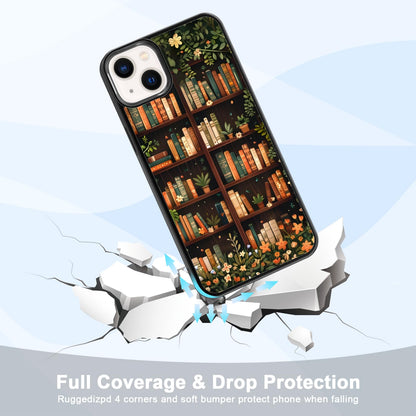 Aesthetic Floral Bookshelf Book Phone Case Compatible with iPhone 14 Plus Case 6.7 Inch, TPU Shockproof Protection Vintage Flowers Bookish Art Reading Book Lover Gifts Phone Case for Girl Women Cover