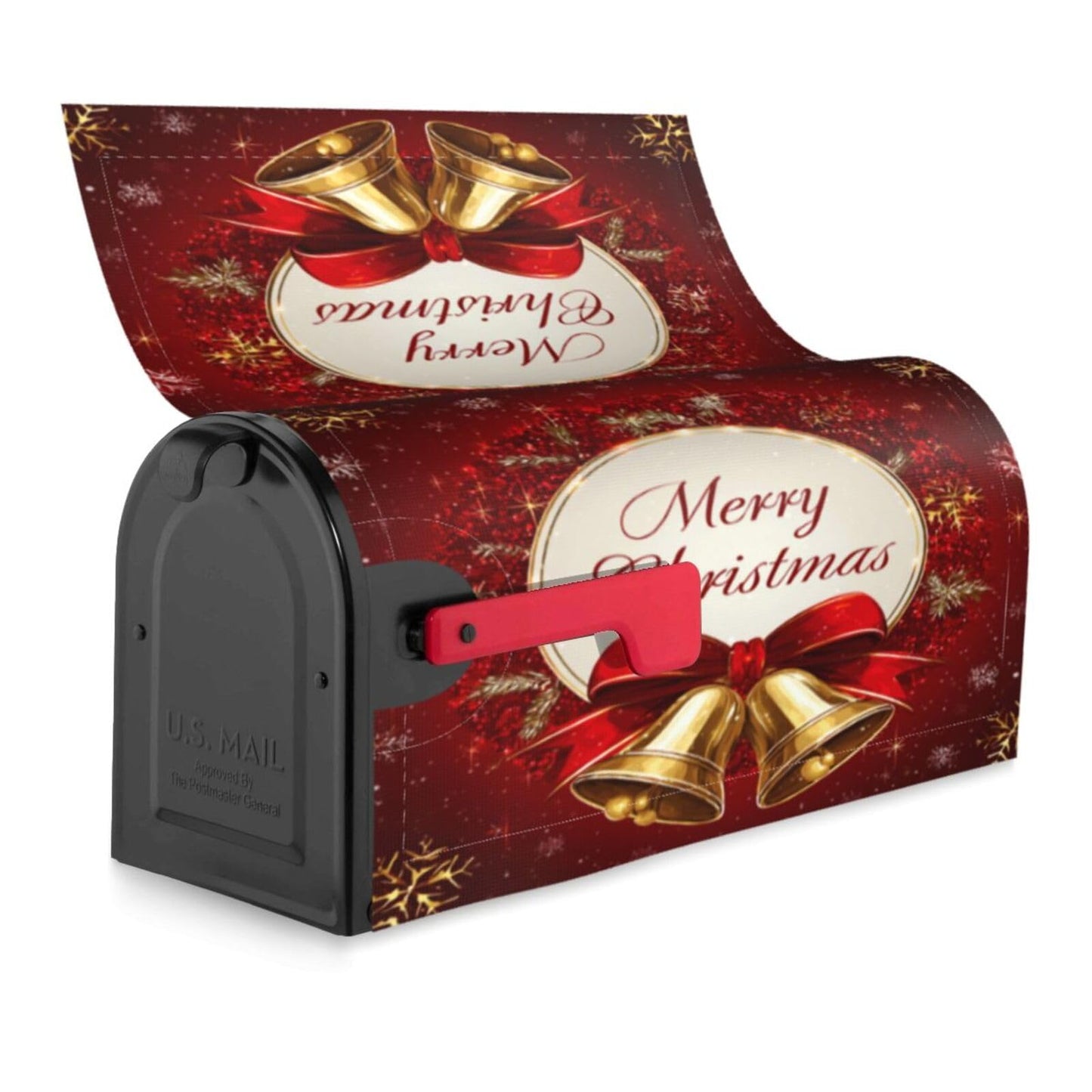 Festive Magnetic Mailbox Cover Red Christmas Bell Pattern Outdoor Mailbox Protector Holiday Seasonal Decorative Garden Yard Home Large Size 25.5 x 21 Inch