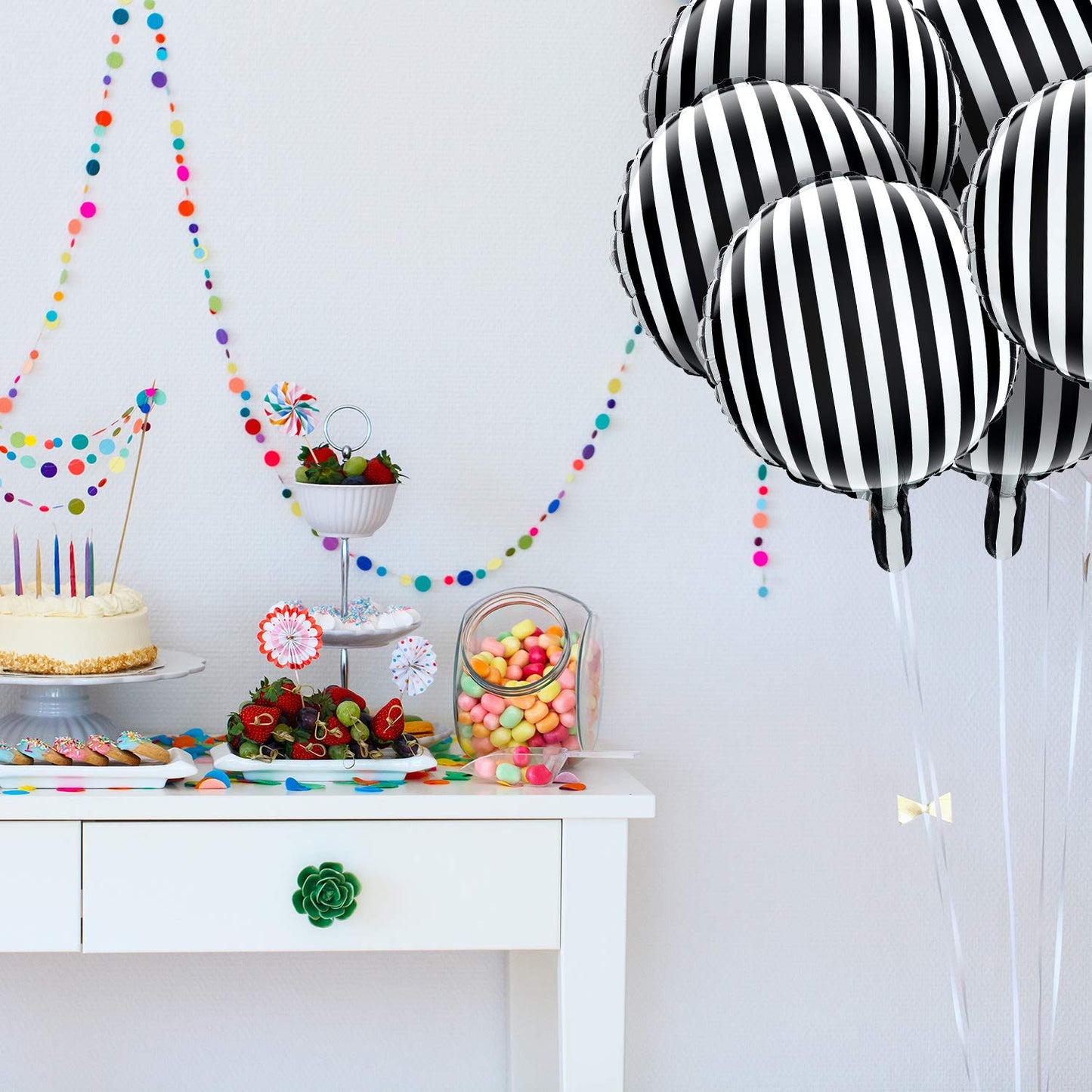 Gejoy 24 Pieces 18 Inch Black and White Striped Balloons Foil Black Striped Balloons for Halloween Birthday Family Party Decoration