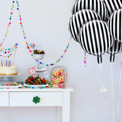 Gejoy 24 Pieces 18 Inch Black and White Striped Balloons Foil Black Striped Balloons for Halloween Birthday Family Party Decoration