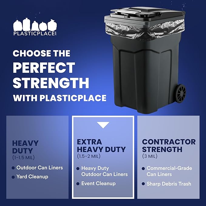 Plasticplace 95-96 Gallon Garbage Can Liners Heavy Duty 1.5 Mil Black Trash
