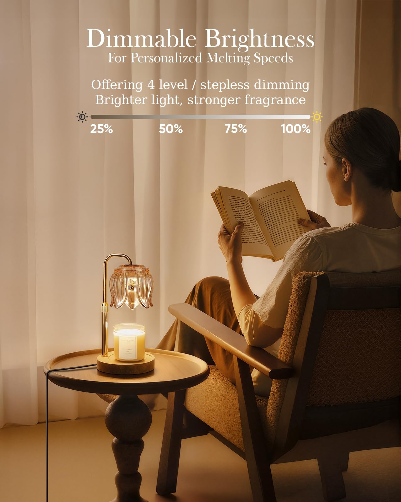 Nacial Candle Warmer Lamp with Timer Dimmer, Valentines Day Gifts for Her Women Wife Mom Girlfriend Birthday Gifts House Warming Home Decor, Candle Warming Lamp Adjustable Height, Warm Oak Wood Base