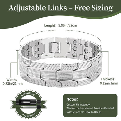Fvbber 3X Magnetic Bracelets for Men Triple Strength Magnets with Pure Copper Adjustable Length Bracelet for Wrist Support & Wellness - Includes Sizing Tool and Gift Box (Silver)