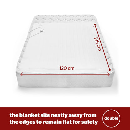 Silentnight Comfort Control Electric Blanket Double - Heated Electric Underblanket with 3 Heat Settings, Fast Heat Up, Overheat Protection and Easy Fit Straps - Machine Washable - Double 135x120cm