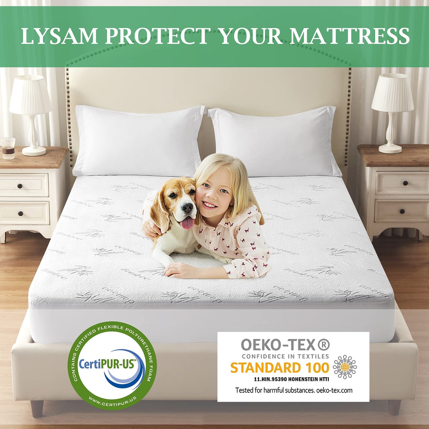 Lysam Mattress Protector Split King, Cooling Bed Mattress Cover Waterproof, 39"x 80" Bed Cover 2 Pack Noiseless & Soft, Deep Pocket Mattress Pad Cooling for Baby Pregnant Women Older