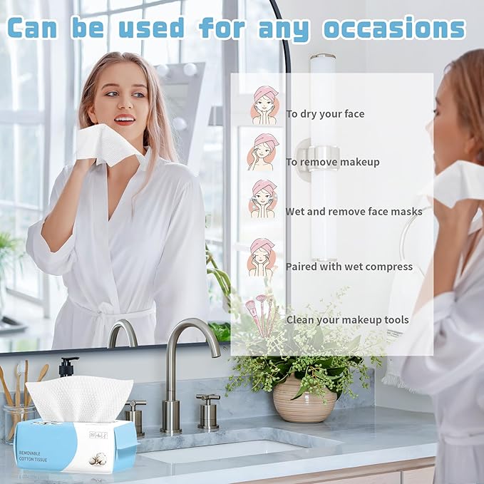 100 Count Disposable Face Towel, Biodegradable Cotton Facial Dry Wipes