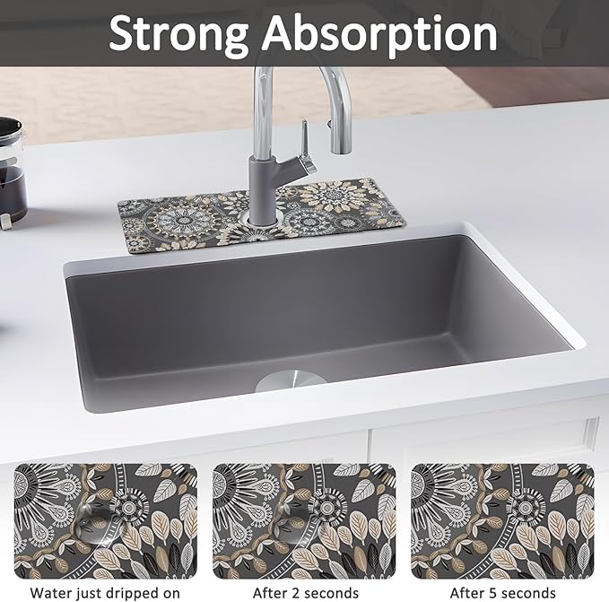 15" X 5.5" Kitchen Sink Splash Guard Faucet Mat Mandala Super Absorbent Fast