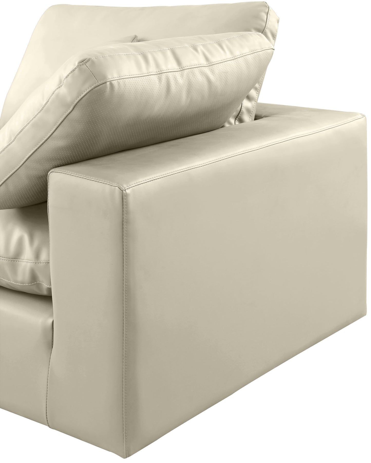 Meridian Furniture 188Cream-Sec4C Comfy Collection Modern | Contemporary Upholstered Modular Sectional, Soft Cream Vegan Leather, Fiber-Filled, 119" W x 80" D x 34.5" H, Cream