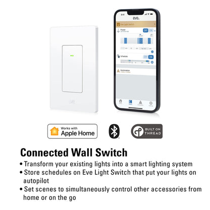 Eve Light Switch (Matter) – Smart Wall Switch for Apple Home, Alexa, Google Home, SmartThings; for Single-Pole & 3-Way switches; Thread, Requires Thread Border Router & Neutral Wire; UL-Certified