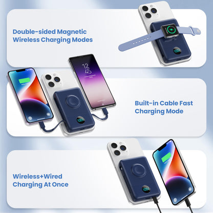 Magnetic Portable Charger for iPhone with Built-in Cables, 6-in-1 10800mAh Power Bank with iWatch Charger & LCD Display,25W PD Fast Charging Battery Pack for Magsafe,iPhone 16/15/14/13/12,Apple Watch