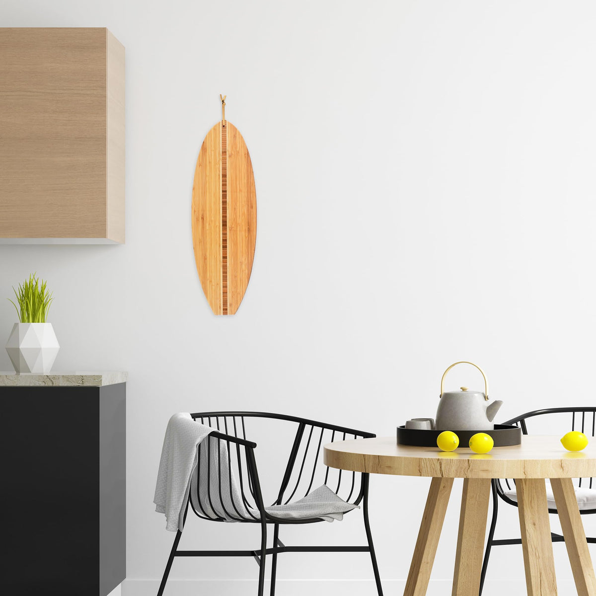 Totally Bamboo Surfboard Cutting Board and Charcuterie Board, Beach-Themed Bamboo Serving Platter with Wall Hang Tie, 23" x 7.5"