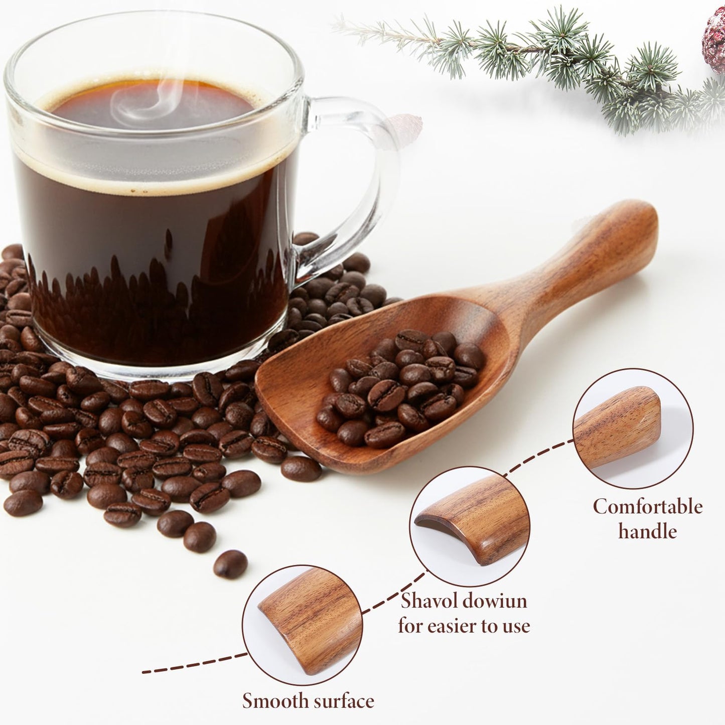 6 Pcs Wooden Scoops for Canisters, Wooden Scoop for Jars, Acacia Wood Bean Salt Spoons, Big-Wooden Scoops Shovel for Big Jars Canisters Ground Coffee Flour