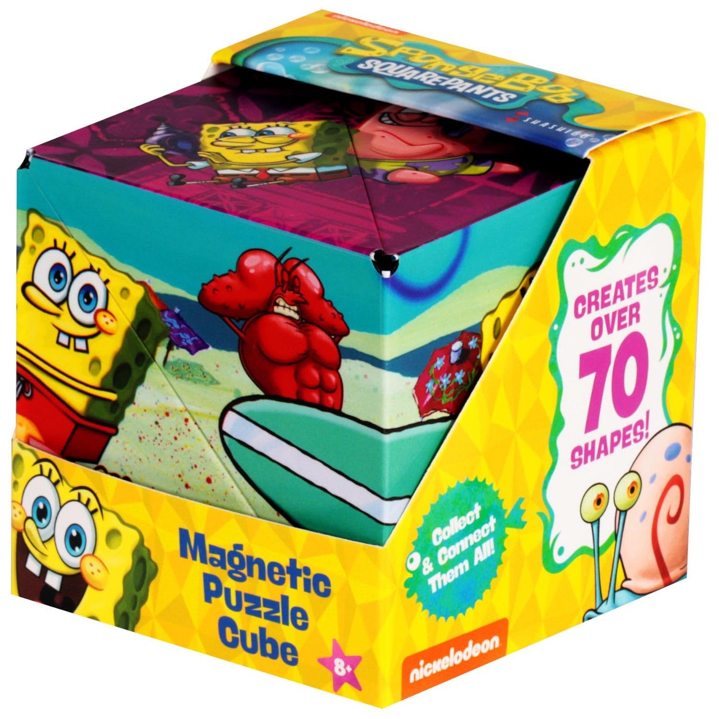 SHASHIBO SpongeBob Shape Shifting Box - Award-Winning Age 8+, Patented Magnetic Puzzle Cube w/ 36 Rare Earth Magnets - Fidget Cube Transforms Into Over 70 Shapes (Spongebob Squarepants-Beach Buddies)