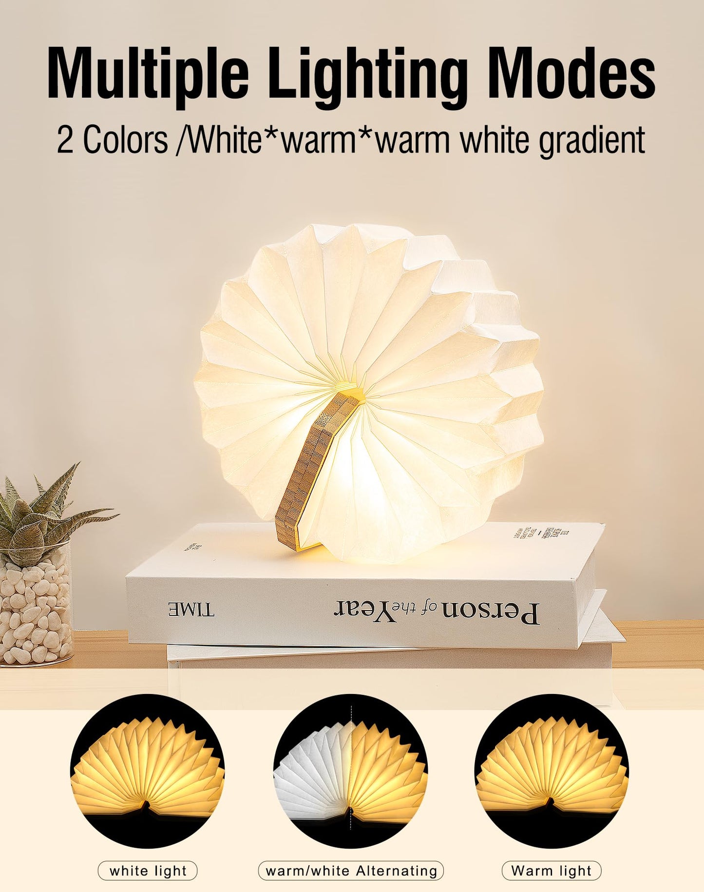 ZBOLE Originality Folding Accordion Lamp, Warm Light Lamp, Portable Desk Lamp, Japanese Gifts, Creative LED Paper Lantern with USB for Home Decoration(Bamboo)
