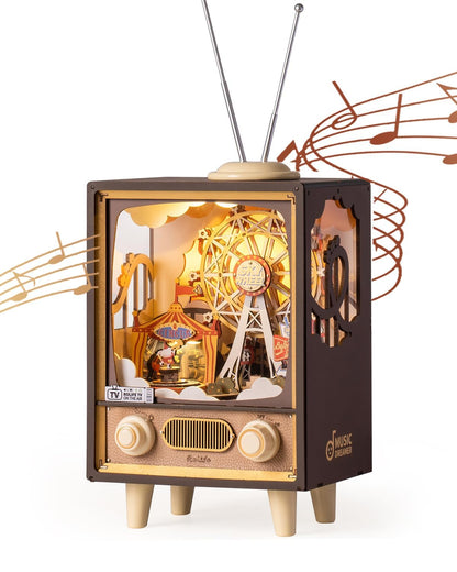 Rolife 3D Wooden Puzzles for Adults DIY Book Nook Kit 16" Ferris Wheel Music Box Model Building Set with LED Crafts for Adults Gifts for Girls Boys (Sunset Carnival)