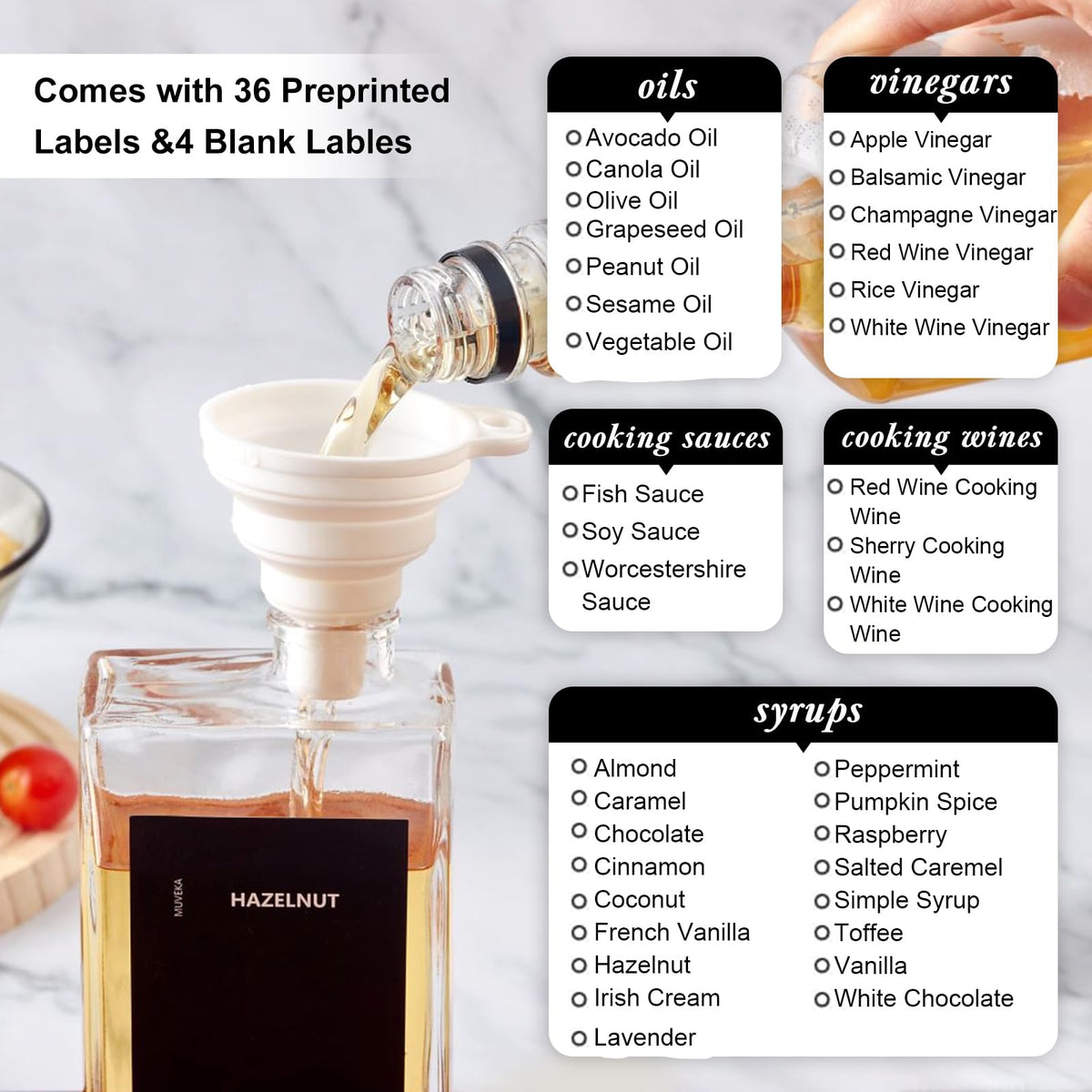 MUVEKA Olive Oil Dispenser Bottle for Kitchen, 16.9 oz/ 500 ml Cooking Oil Container, Glass Oil Dispenser Set, Glass Cruet for Oil with Pourer Spouts, Coffee Syrup Dispenser