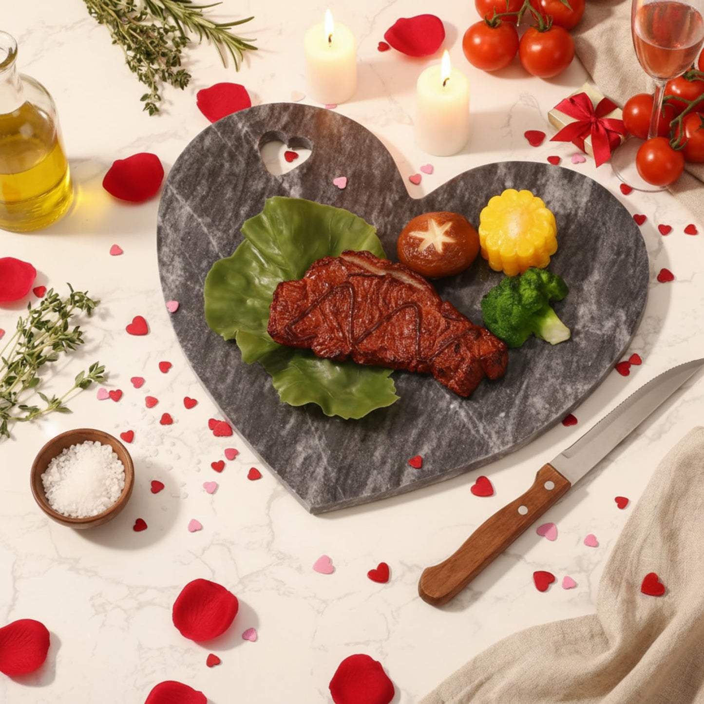 Singhoow Heart Shaped Marble Cutting Board, 12 x 10 x 0.4 Inch Valentine's Day Gifts Cheese Charcuterie Tray Bread Board Serving Platter for Meat Cheese and Vegetables Valentine Xmas Gifts(Dark Gray)