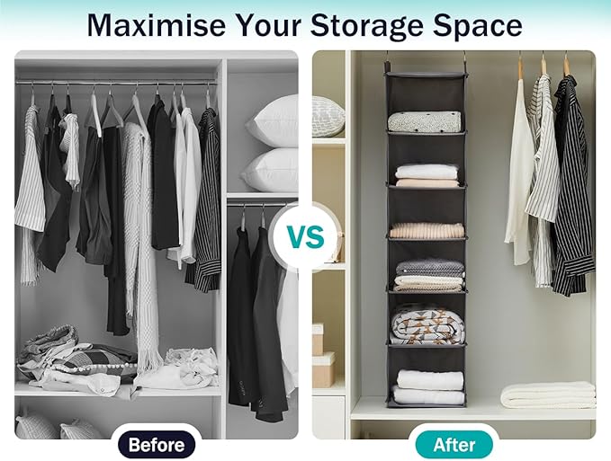 YOUDENOVA Hanging Closet Organizer, 6-Shelf Closet Hanging Shelves