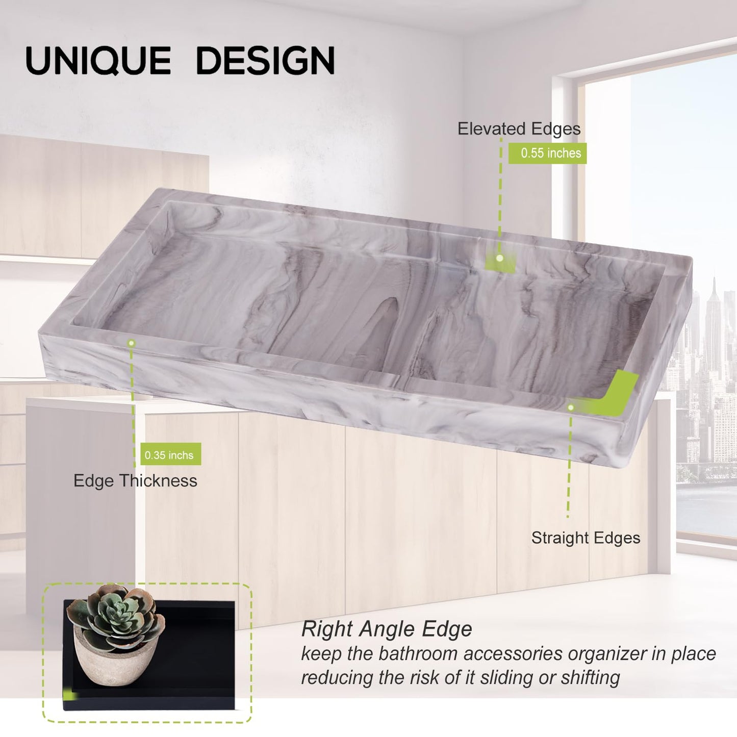 Silicone Bathroom Vanity Tray Dish Soap Holder Sink Organizer, Marble Grey