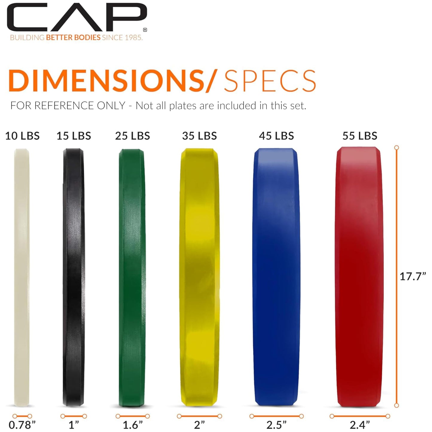 CAP Barbell 160 lb Competition Olympic Weight Set with 7ft Chrome Barbell & Color Bumper Plates