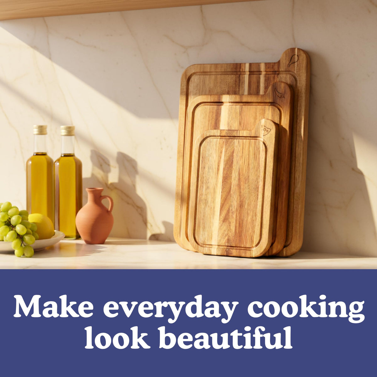 Non-Toxic Acacia Cutting Board Set of 3, Mineral Oil Free, Plastic Free