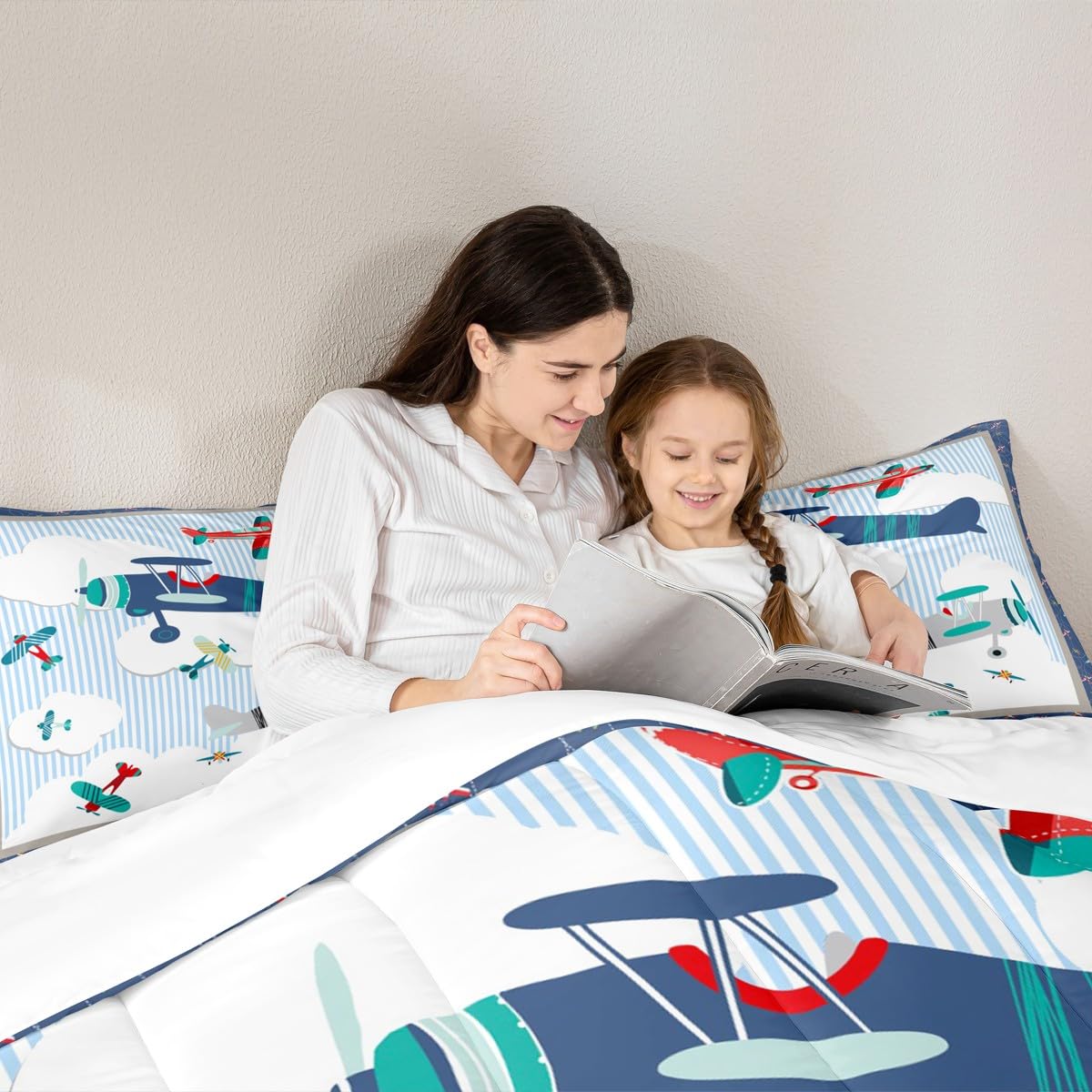 Castle Fairy Kids Airplane Full Size Comforter Set Blue Sky and White Clouds Bedding Set for Kids Adults Teens Aviation Aircraft Comforter Luxury Modern Airplane Quilt Set Room Decor 3Pcs