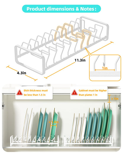 Plate Organizer for Cabinet (2-Pack),Kitchen Dish Rack Organizer for Cabinet Countertop Drawer Space Saver，8 Slots Vertical Plate Holder Storage Rack, Housewarming Kitchen Gifts for Women (White)