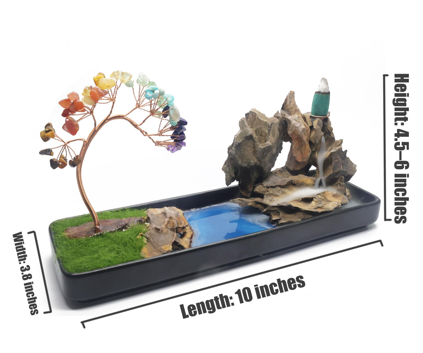 Lavoio Chakra Backflow Incense Burner – Handmade Natural Stone Waterfall Fountain with 7 Chakra Crystals – Aromatherapy Decor for Meditation, Yoga & Home Ambience (chakra tree)