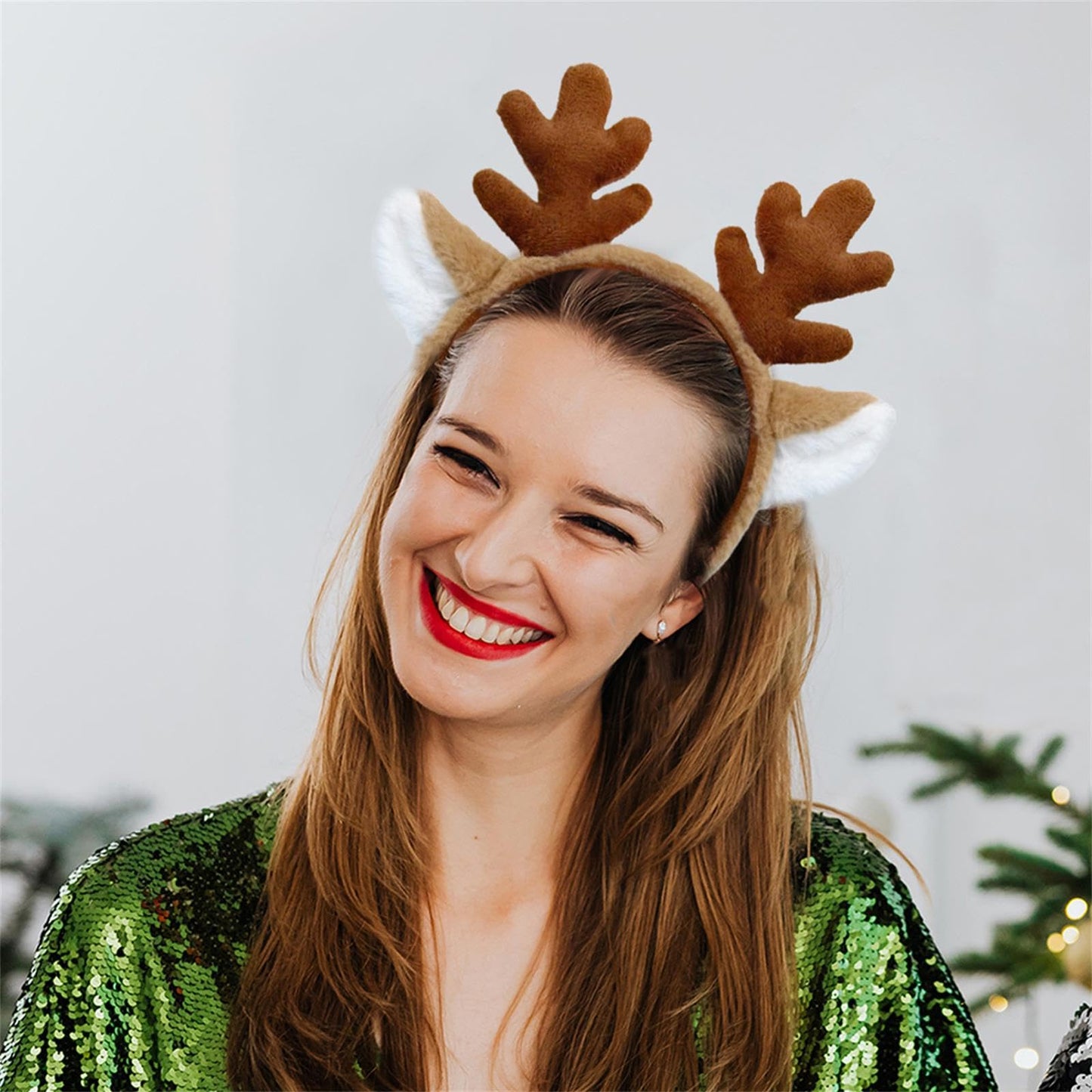 Beviliu Reindeer Antlers Headband - Animal Ears Headbands Fluffy Realistic Deer Antler Hairband Party Cosplay Costume Washing for Christmas Halloween