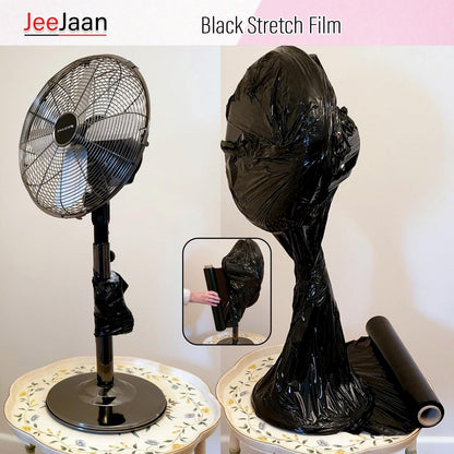 JeeJaan® 2 Rolls Black Pallet Wrap 400mm x 250m, Non-Extended, 20mu - Strong Stretch Shrink Cling Film - Ideal for Wrapping - Warehouse, Moving House & Furniture