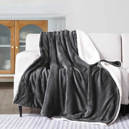 Imperial Rooms Sherpa Fleece Blanket Bed Throws Blankets For Sofas Soft Fluffy Thick Travel Blanket Reversible Microfiber Throw (Grey, Single (130 x 150 Cm))