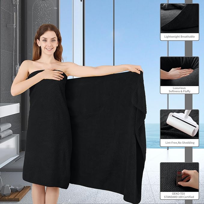Black Hand Towels Set 2 Pack-16“x31”, Ultra Soft Microfibers Bathroom Towel Set
