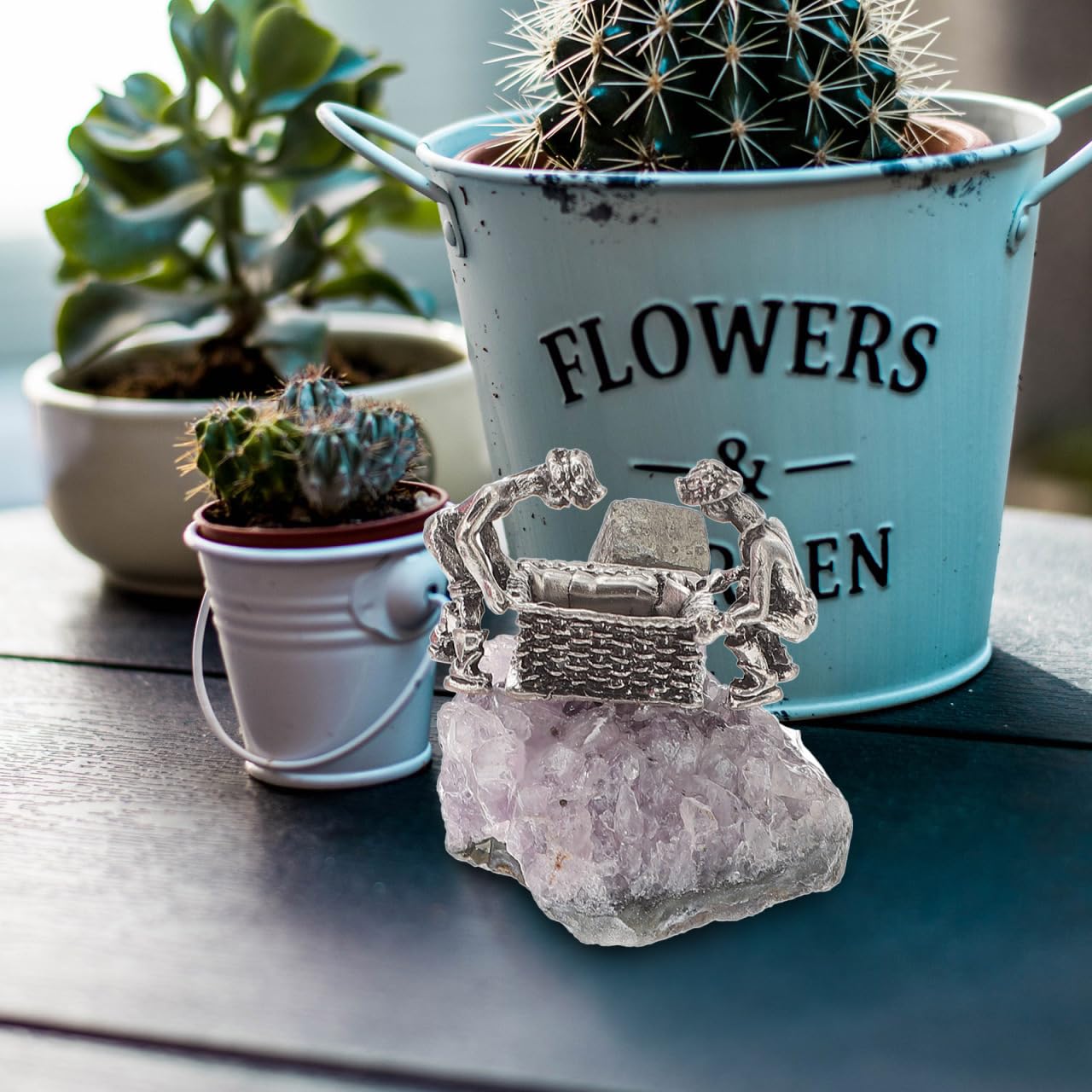 GOOHOCHY Natural Amethyst Cluster Ornament Miner Figurine Decor 2.55X2.36X1.65In Crystal Desktop Gemstone Decor for Home and Office Healing