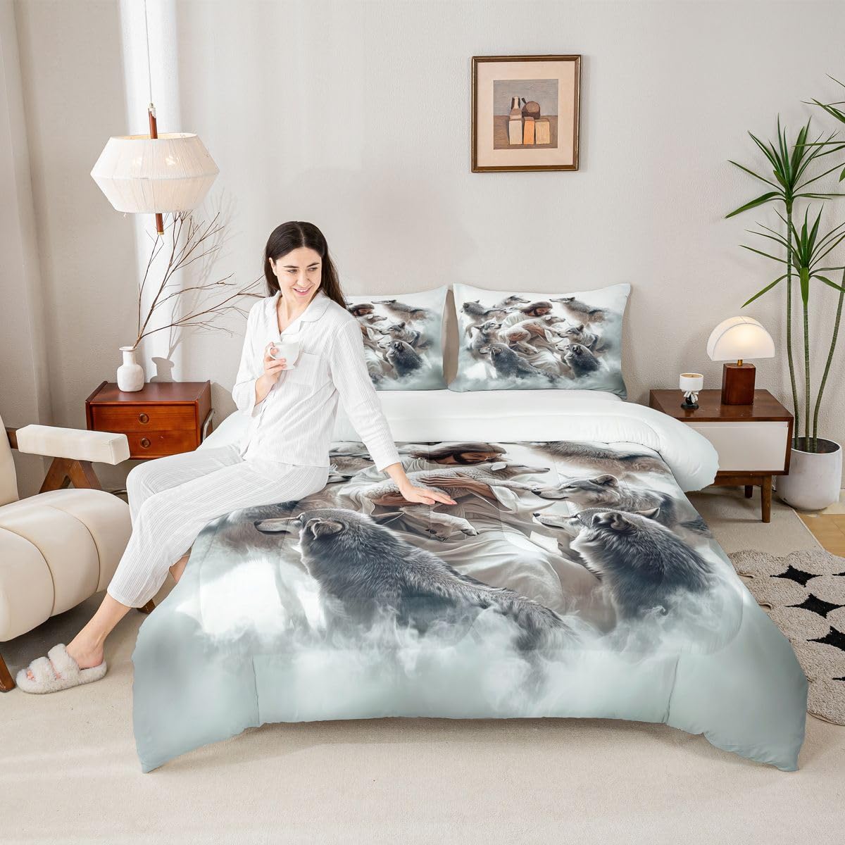 God and Lamb Kids Comforter Set Twin Size,Saving the Lost Sheep Western Bedding Set Boy Girl Room Decor,Bible Verse Spiritual Quilt Comforter,White Gray Duvet Set Bedroom Quilt Set,1 Pillowcase