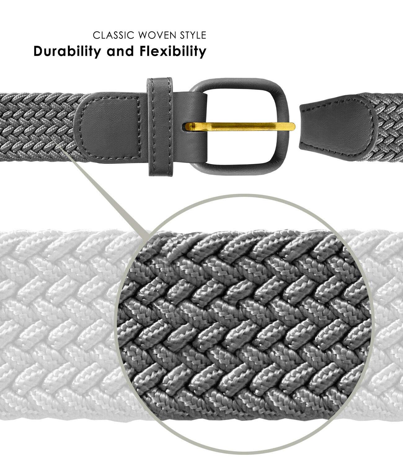 Belts.com Leather Covered Buckle Woven Elastic Stretch Belt, Black, (M(34-36")