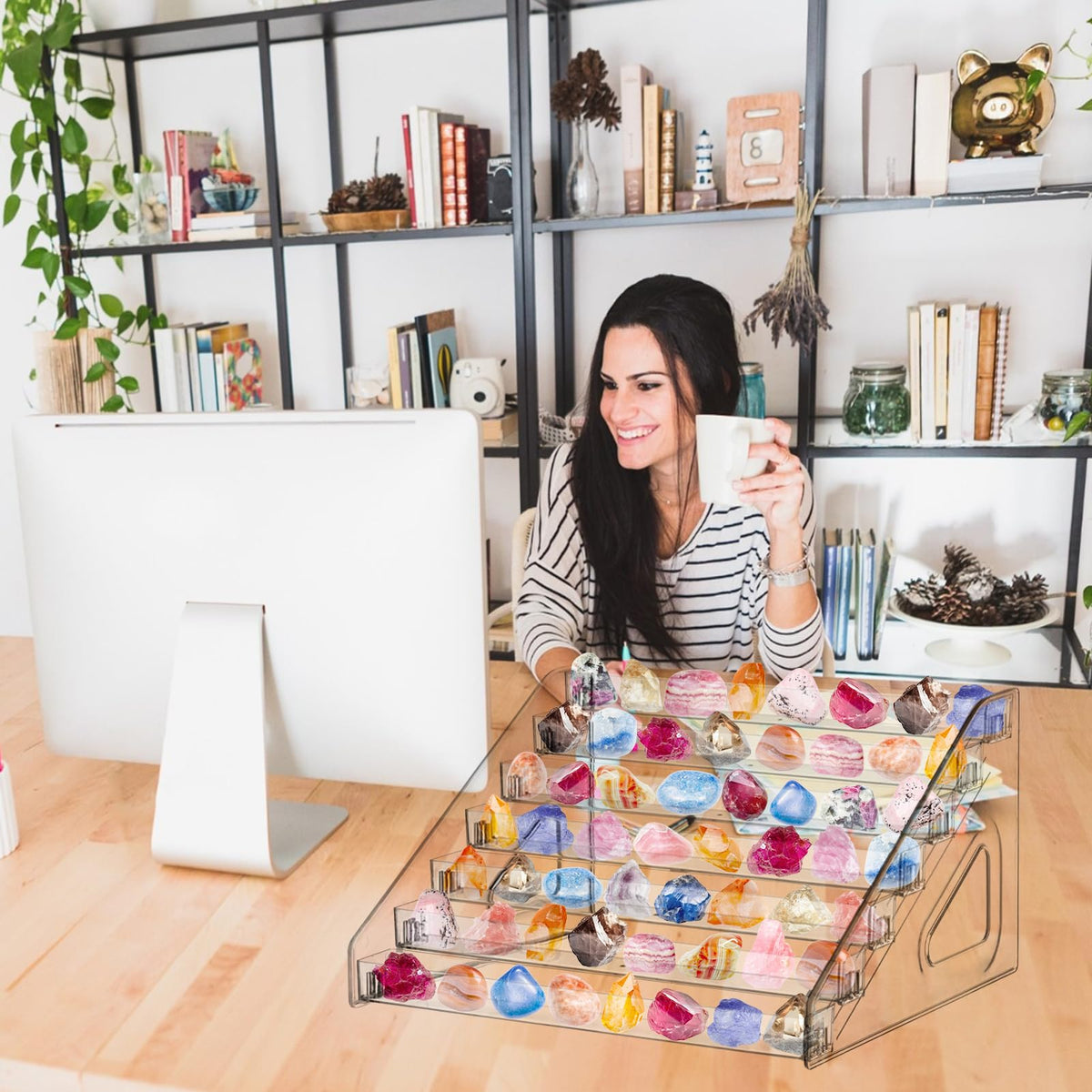 Hlimior Rock Display Stand 7 layer Large Acrylic Display Holder Clear Display Easel Stand Pedestal Small Collectibles Display Stands for Displaying Crystal Geodes Rock Mineral Agate Coral