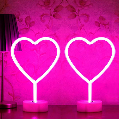 BHCLIGHT Pink Heart Neon Sign, Valentines Day LED Neon Light Battery Operated or USB Powered Valentines Pink Heart Lights, Table Lamp for Galentines Day Decorations, Wedding, Gifts for Women, Lover