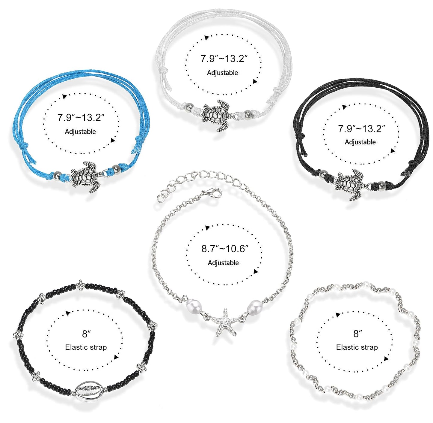 Suyi Beach Turtle Anklet Boho Handmade Adjustable Anklet Layered Rope Anklet Foot Chain for Women Set 6