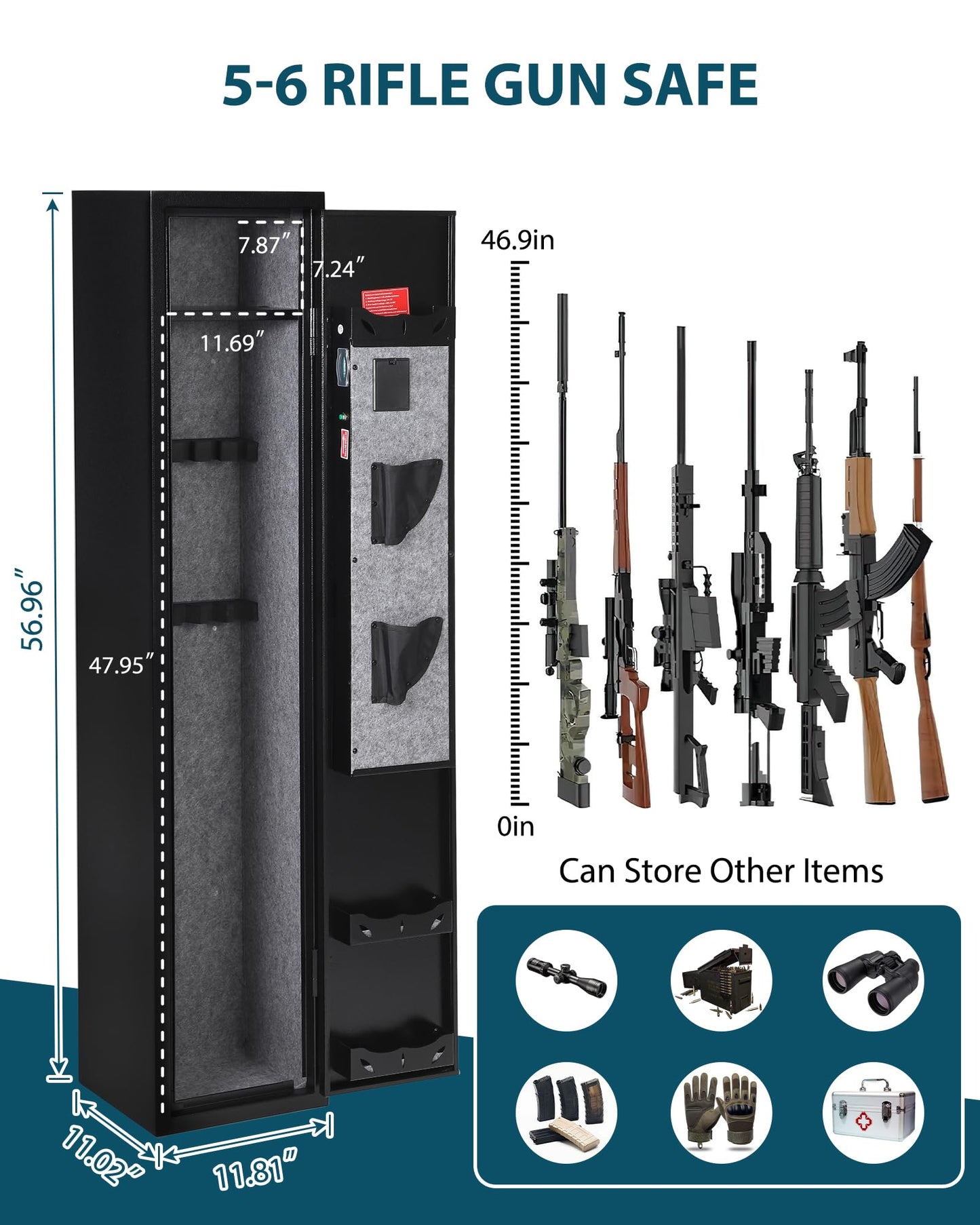 GarveeTech 6 Gun Safe for Rifles and Pistols,Heavy Duty Gun Cabinet, Gun Safes for Rifles with Adjustable Gun Racks & shelf, Large Digital Gun Locker