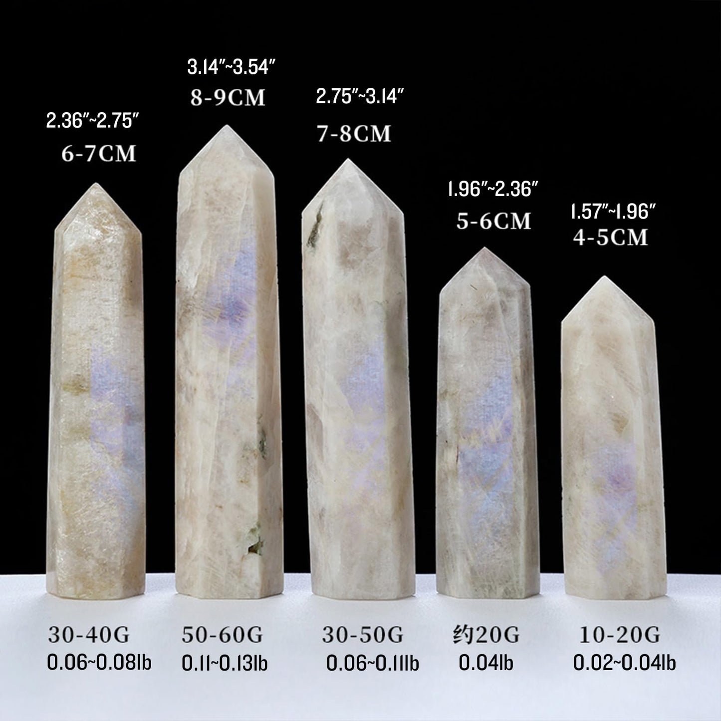 Runyangshi 1PCS Natural Crystal Moonstone Tower 2.75"-3.14" (7-8 cm) 6 Faceted Single Point Prism Healing Crystal Wand for Meditation Reiki Chakra Therapy