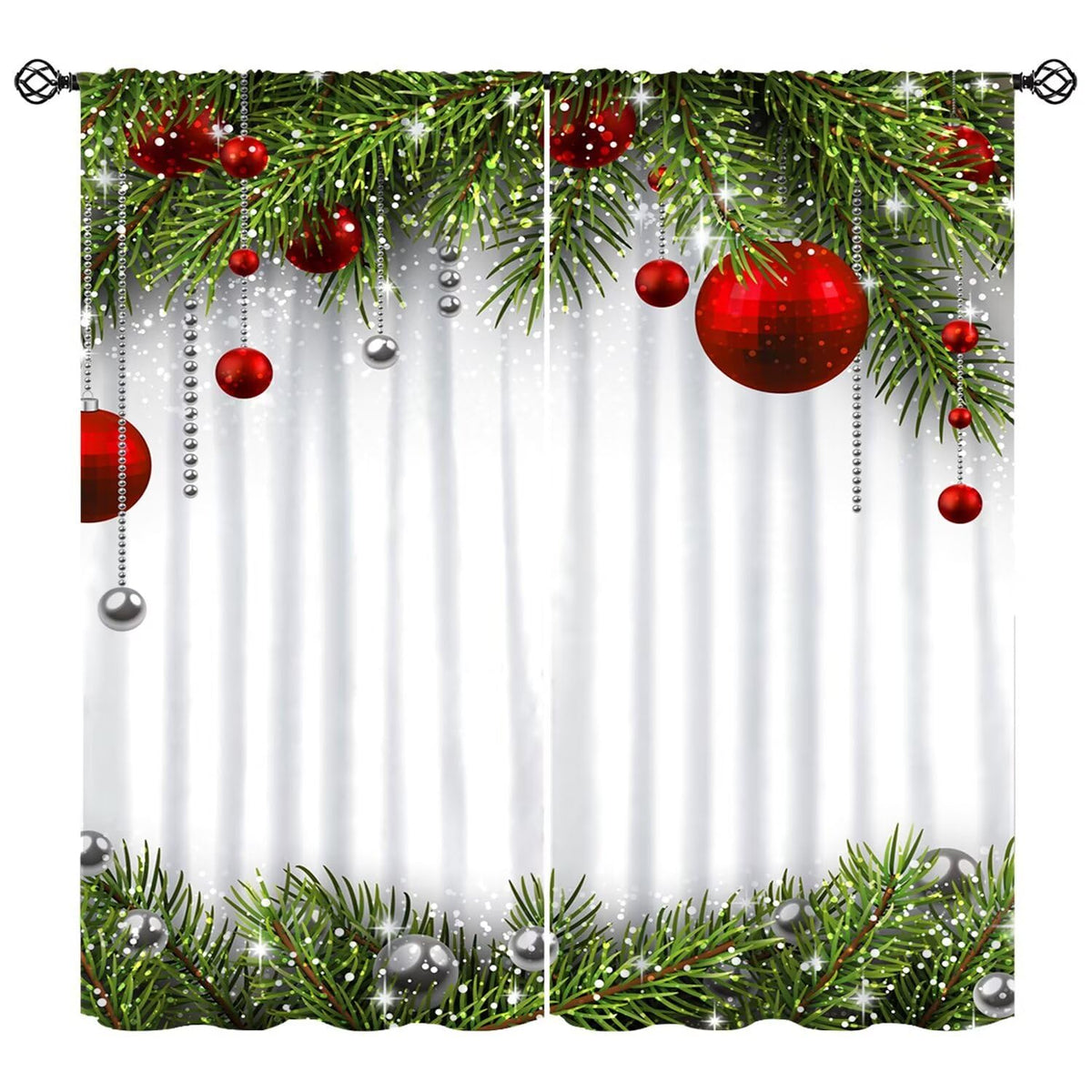 Merry Christmas Classical Ornaments and Baubles Coniferous Pine Tree Blackout Window Treatmen for Living Room Bedroom Decor Window Drapes 52" W X 84" L